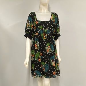 Maeve Anthropologie Black Floral Silk Dress size 6